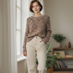 Cozy Multicolor Knit Turtleneck Sweater